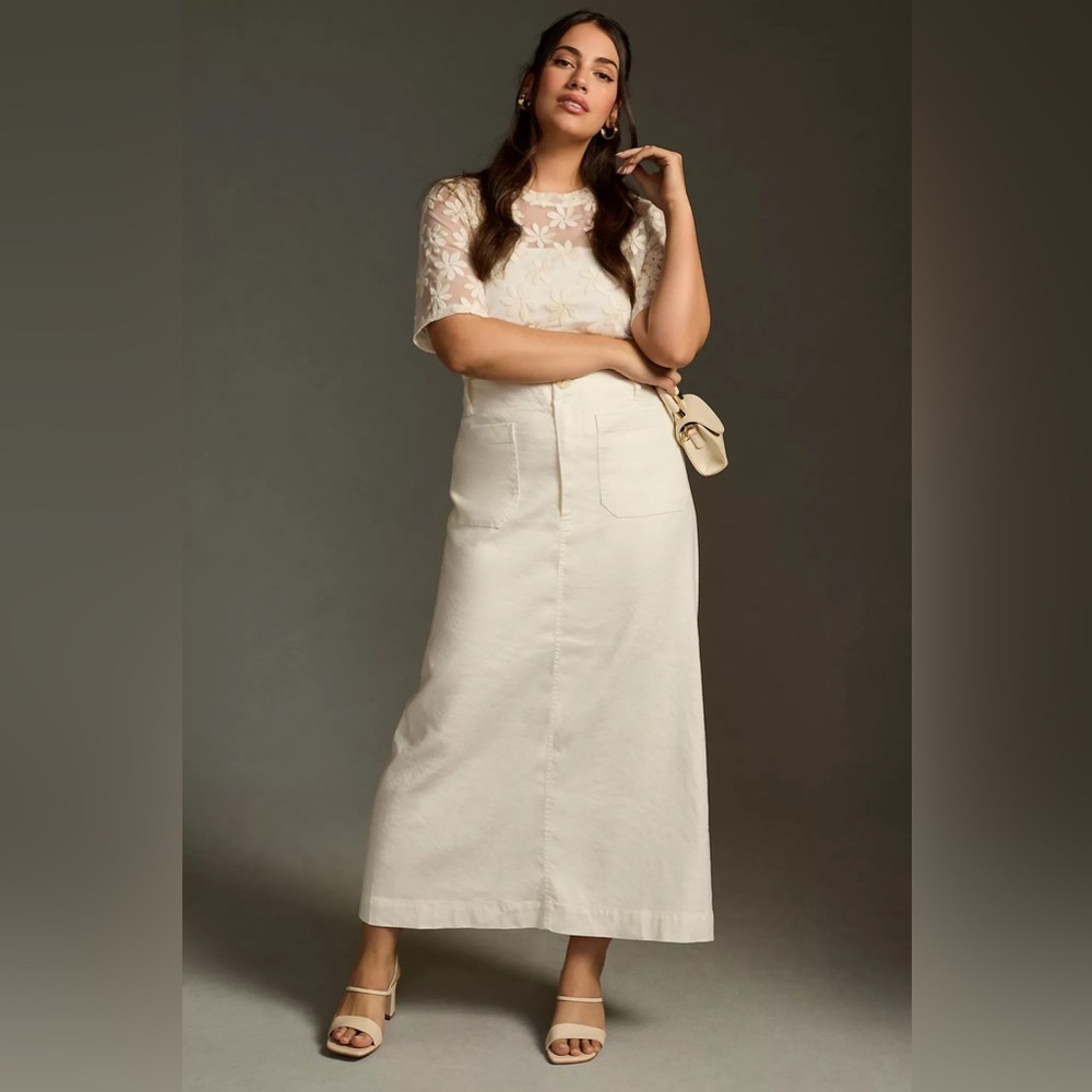 NWT! Maeve Anthropologie The Colette Linen Blend Maxi Skirt in White 🎡